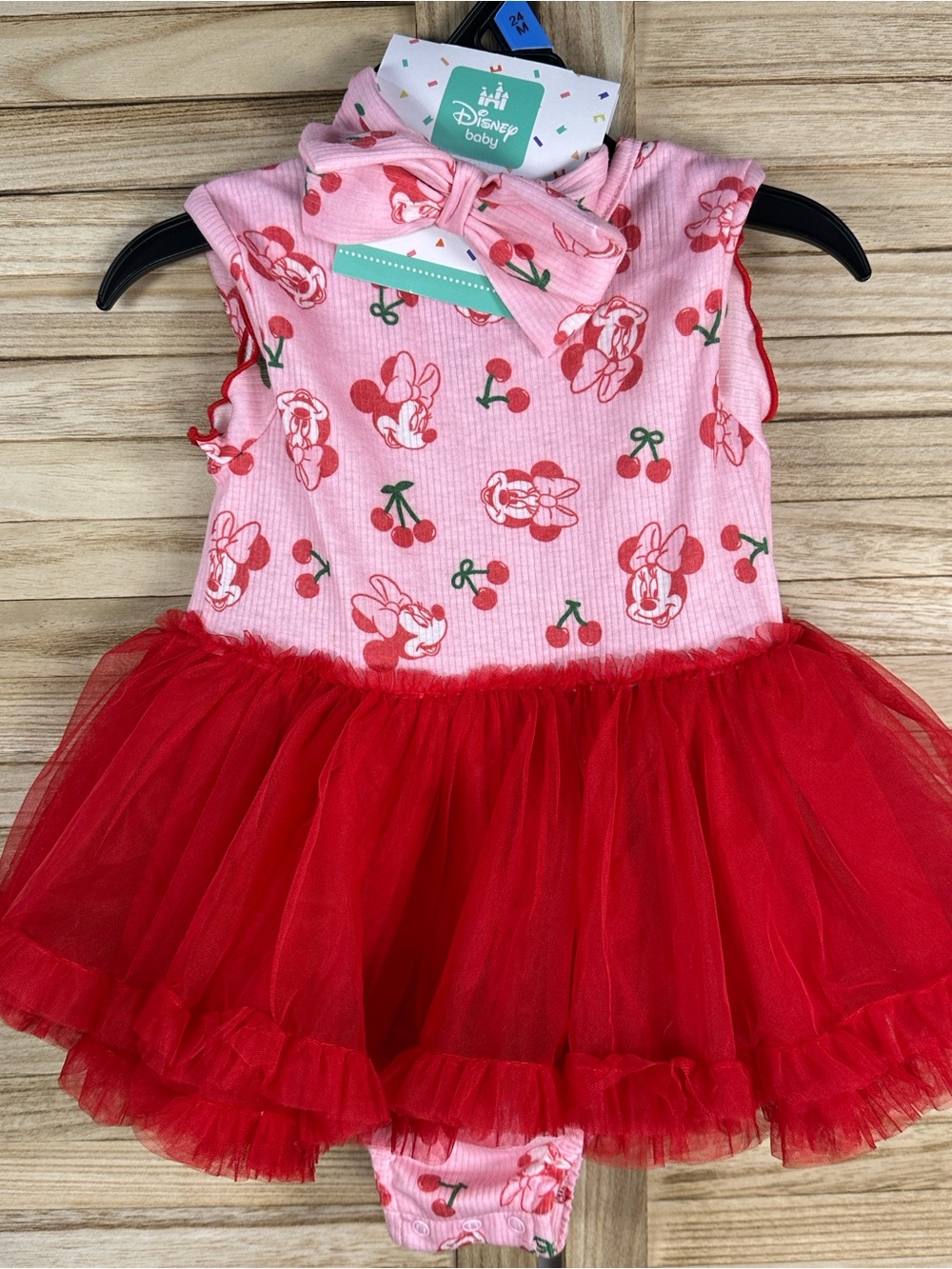 Disney Pink and Red Minnie Cherry Tutu Bodysuit